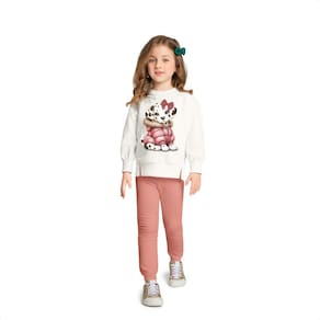 Conjunto Infantil Kyly Moletom Menina Off White e Rosa Antigo