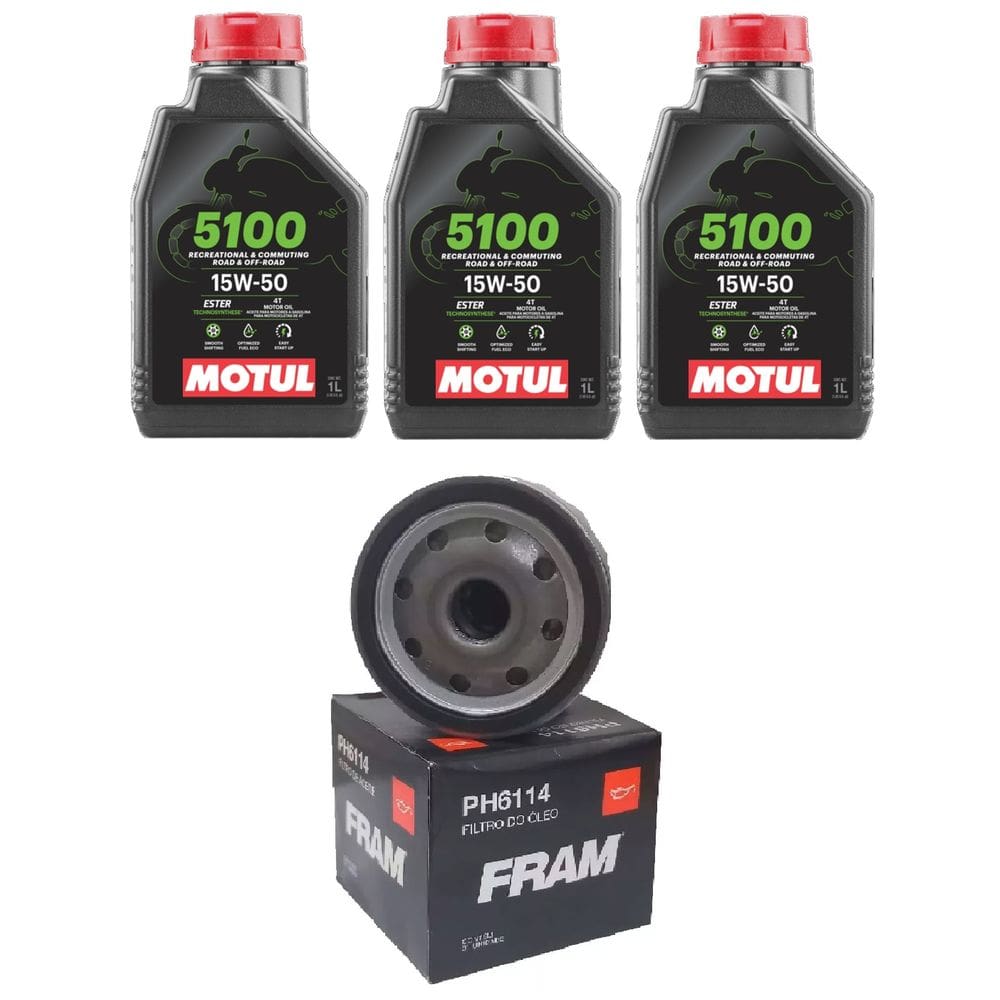 KIT TROCA ÓLEO 3X MOTUL 5100 15W50 4T 1L 531 + FILTRO FRAM PH6114 Bmw F800 R C600 C650 F700 GS F800 GS F800 GT F800 ST
