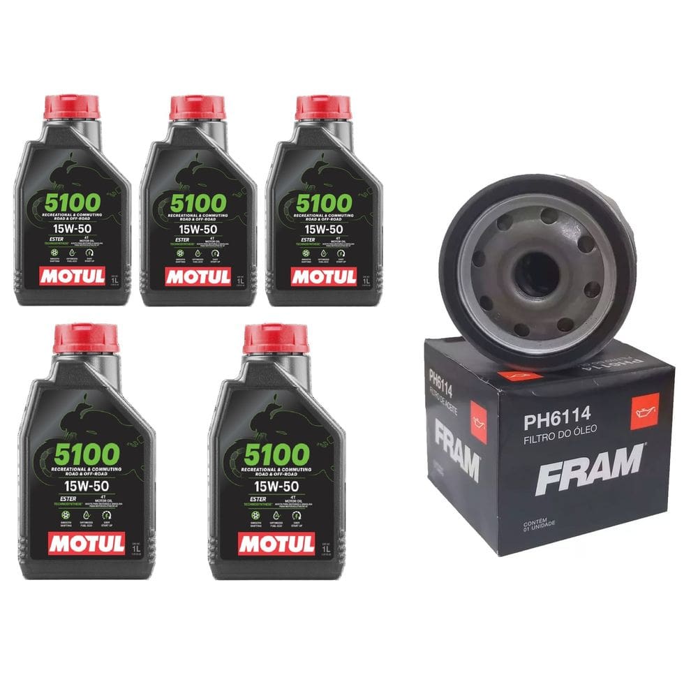 Kit Troca Óleo 5X Motul 5100 15W50 4T 1L 531 + Filtro Fram Ph6114 K1600 Gt 11 A 14 K1600 Gtl 11 A 14