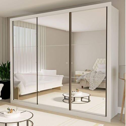 Guarda Roupa Casal com 9 Espelho 3 Portas Ravena Espresso Móveis Branco