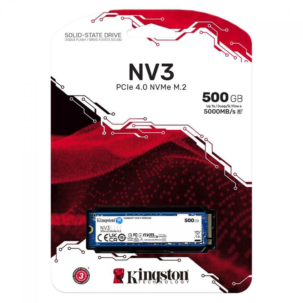 500gb SSD Standard Nv3 Format M.2 2280 Nvme PCI-E 4.0 Ultra Fast (read/write: 5000/3000 Mb/sec).