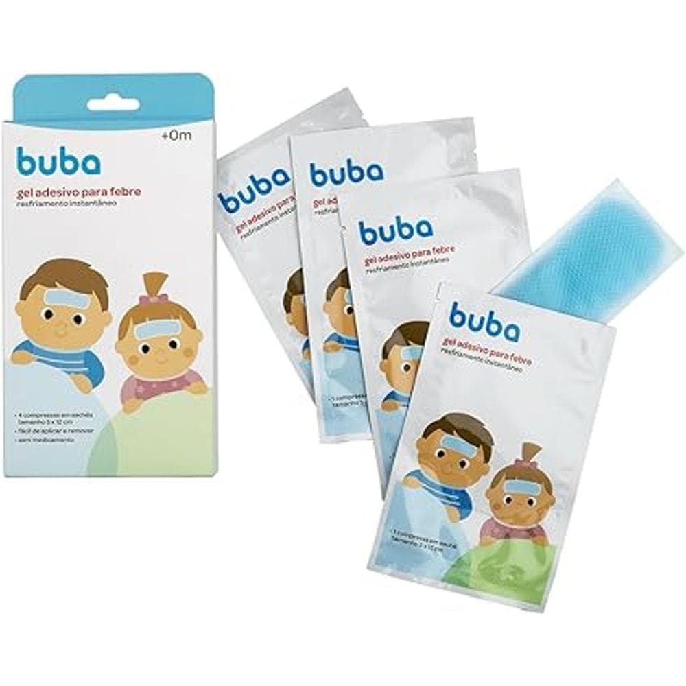 Gel Adesivo para Aliviar Febre Vacina Resfriado 4 Unidades Tam 5x12cm Buba