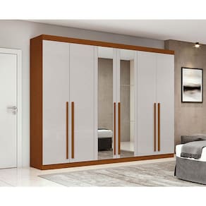 Guarda Roupa Casal Ambiente Bertha 6 Portas Frassino Off White com Espelho - Lopas