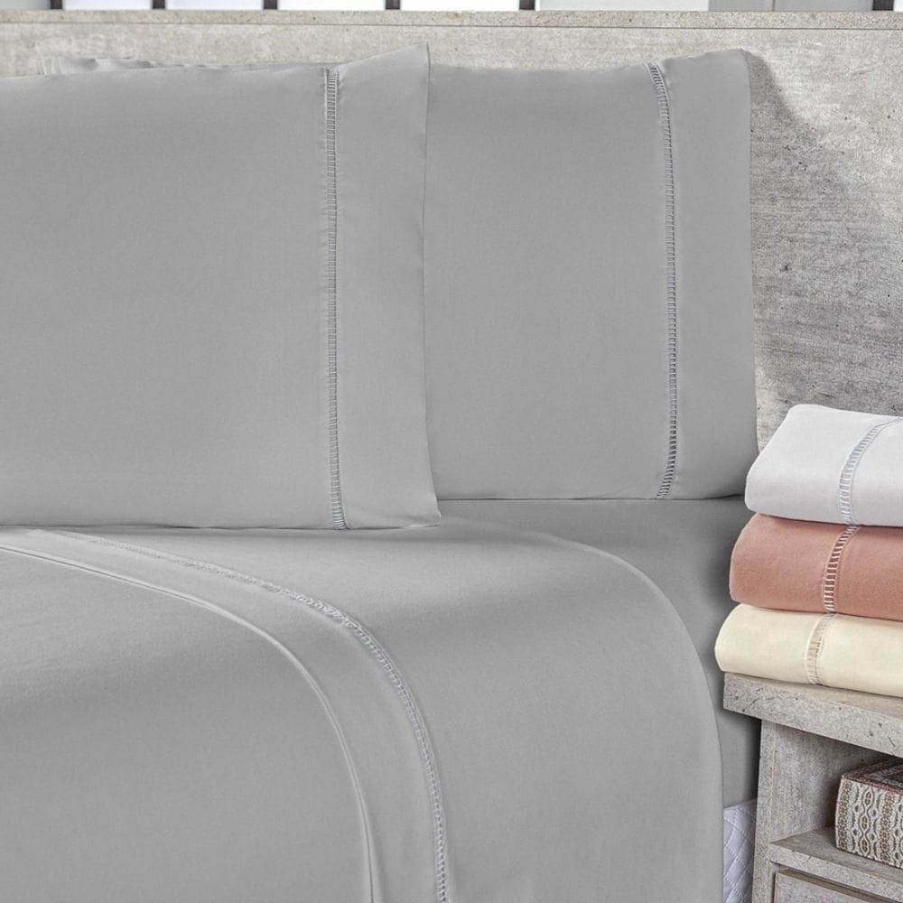 Jogo de Lençol King 400 Fios Micropercal Toque de Algodão 4 Peças - Cinza - 100% Poliéser