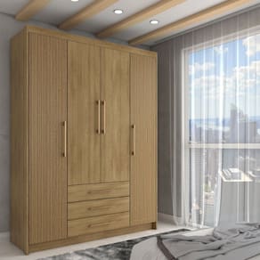 Guarda-Roupa Solteiro Contemporâneo 4 Portas 3 Gavetas Natural/Brisa - Panorama Móveis