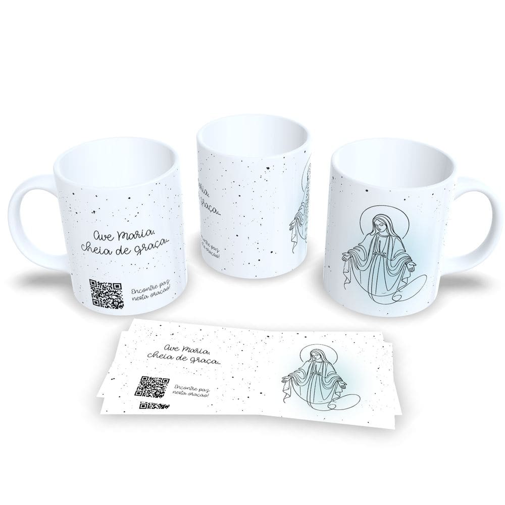 Caneca de Porcelana Coleção Religiosa Com QR Code Oracões