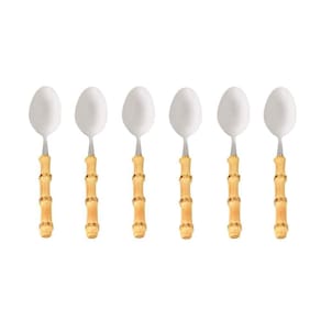 6 Colheres De Chá Bamboo Natural Em Aço Inox Kenya