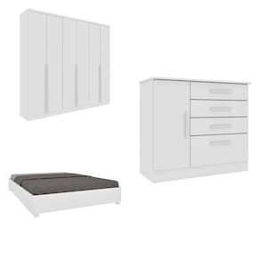 Quarto Casal Completo Guarda Roupa 6 portas Londres, Cama Casal Monaco e Cômoda Chicago Espresso Móveis Neve
