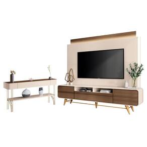 Estante Home Theater Nobre e Aparador Vivant Off White Castanho - HB Móveis