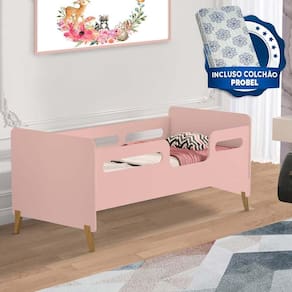Cama Infantil Rose Cecilia VJ Móveis Com Colchão Probel Guarda Costas