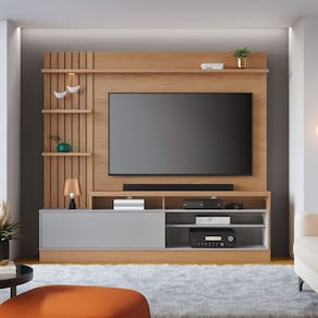 Estante com Nichos para TV até 65 Pol com Led 200x185cm Maceió Freijó Cinza