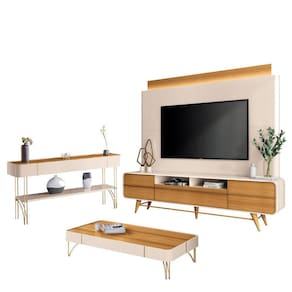 stante Home Theater Nobre e Aparador Vivant e Mesa de Centro Cadenza Off White Cinamomo - HB Móveis