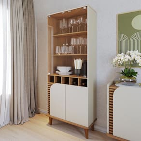 Cristaleira com Portas de Vidro 70x182cm Jurerê Off White Freijó