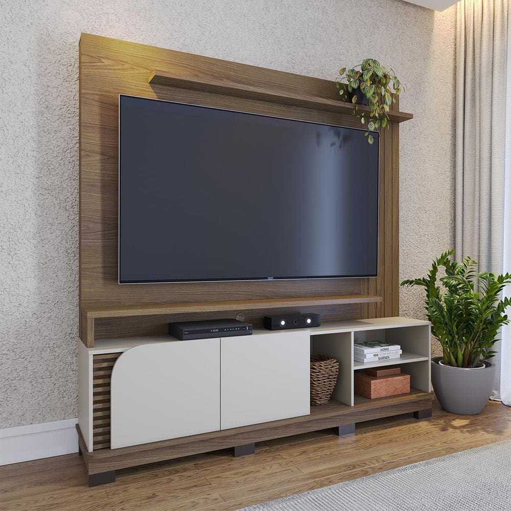 Estante Grande para TV 75 Pol 182x187cm Jurerê Amêndoa Off White