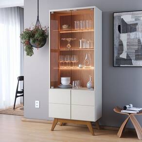 Cristaleira Grande com 4 Portas 71x182cm Noronha Off White Freijó