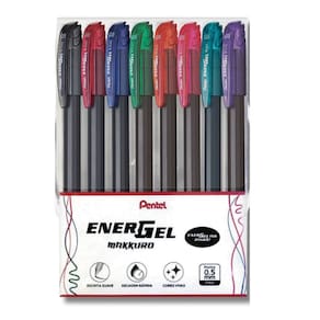 Kit Estojo 08 Canetas Gel PENTEL EnerGel Makkuro 0.5 mm | Escrita Macia | Ponta Fina