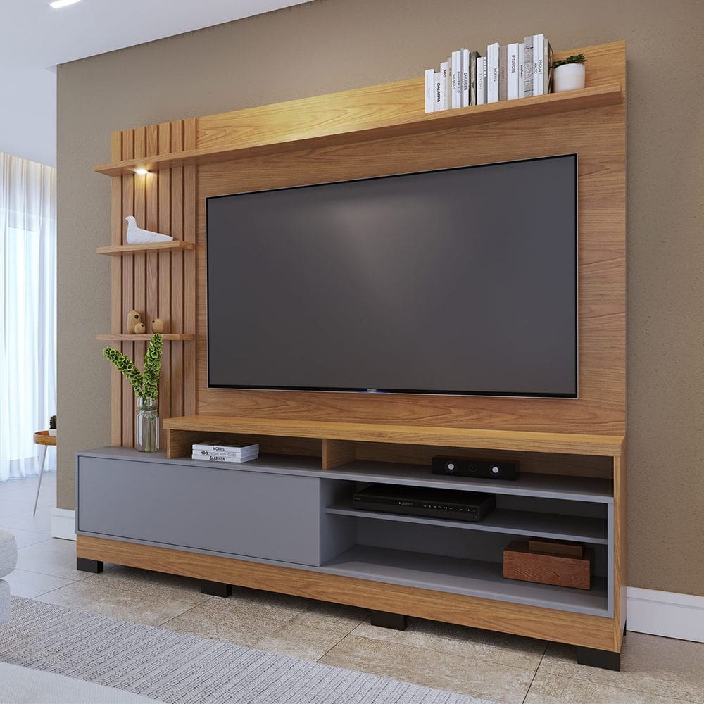 Estante Home Grande para TV Até 65 Pol com Led 200x190cm Maceió Freijó Cinza