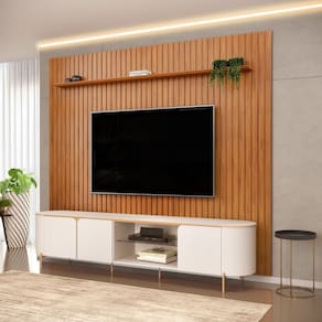 Rack Ariana com Painel Trento 275,7x240x45cm Off White/Freijó