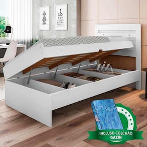 Cama Baú Solteiro Larissa Branco Framar Com Colchão Gazin