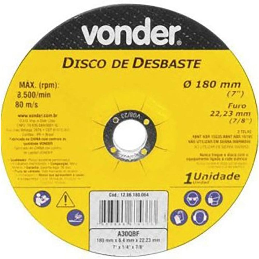 Disco Desbaste 180X6,4X22Mm Metal Dbv Vonder