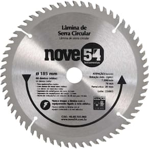 Lâmina Serra Circular Vídea 185mm 60 Dentes Furo 20mm Nove54