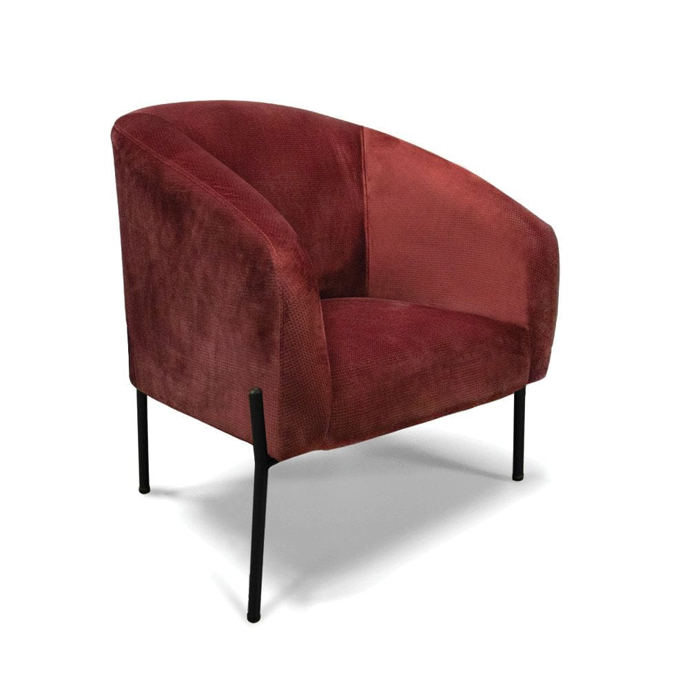 Poltrona Decorativa Pé Ferro Preto Stella Veludo Text Marsala D03 - D`Rossi