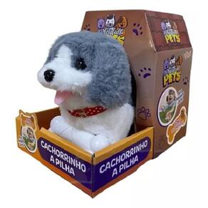 Cachorro Playfull Pets Cinza Com Osso – Anda e Late - Toyng
