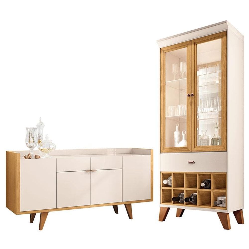Buffet Melodia e Cristaleira Ópera Off White Cinamomo - HB Móveis