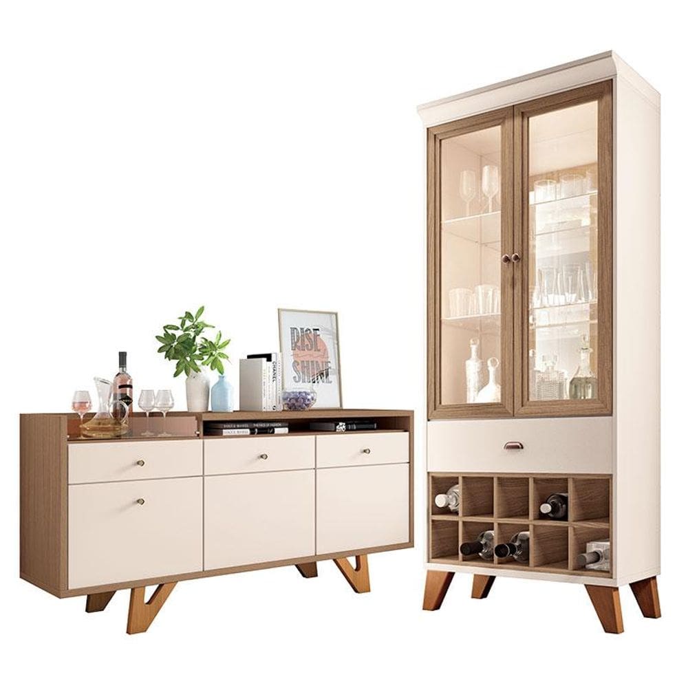Buffet Soft e Cristaleira Ópera Off White Castanho - HB Móveis