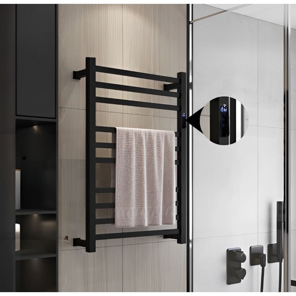Toalheiro Térmico Grande Quadrado Preto Bivolt Timer Esquerdo
