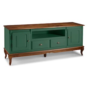 Rack para Sala com Pés Luis XV 2 Portas 2 Gavetas e Nicho 60812M Hannover - Verde Musgo/Imbuia Glazer