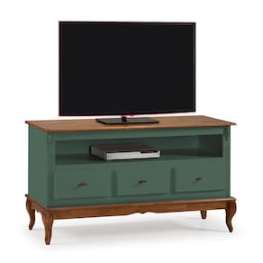 Rack para Sala com Pés Luis XV 60501 Linz Móveis 3 Gavetas e Nicho - Verde Musgo/Imbuia Glazer