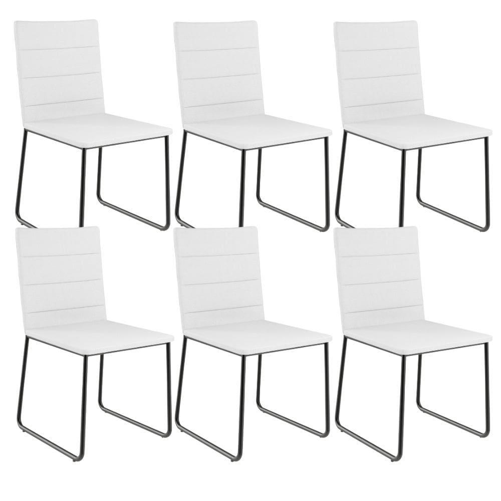 Kit 06 Cadeiras Decorativa Estofada Para Sala De Jantar Preto Maya L02 Facto Branco - Lyam Decor