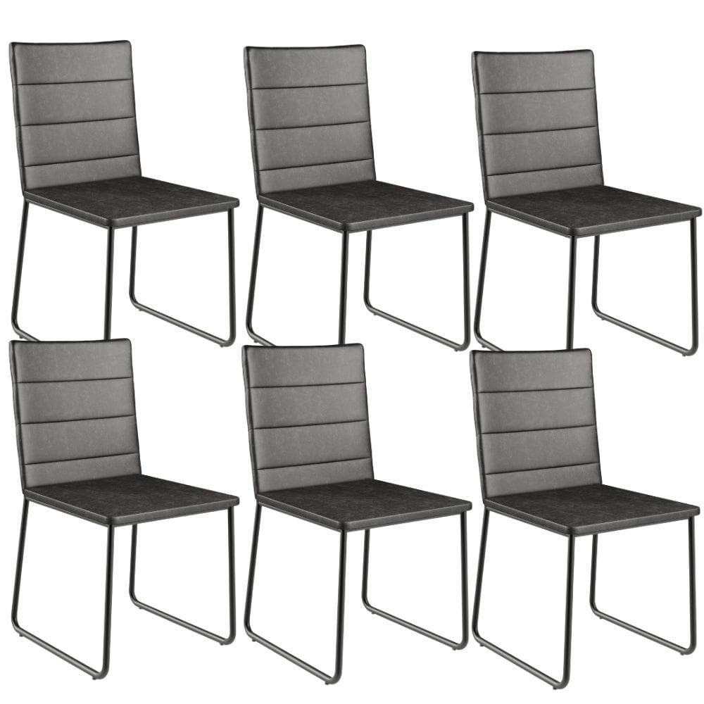 Kit 06 Cadeiras Decorativa Estofada Para Sala De Jantar Preto Maya L02 Couríssimo Preto - Lyam Decor