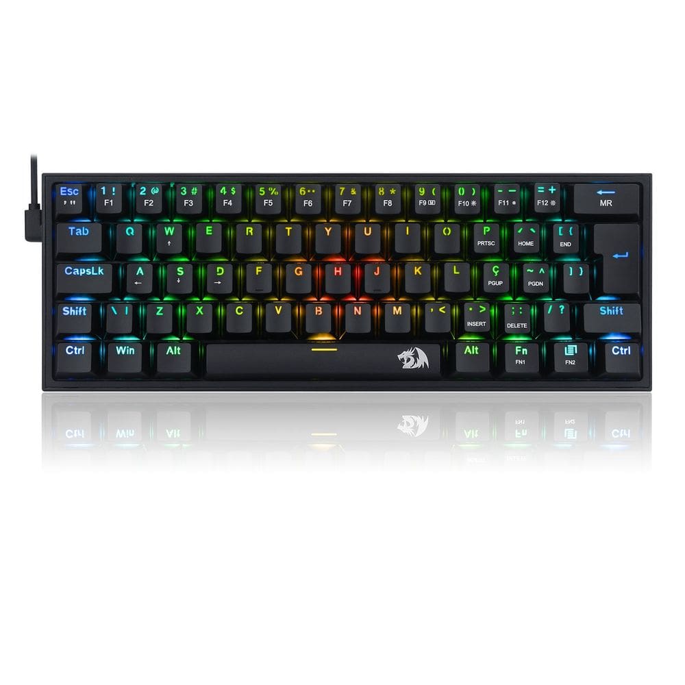 Teclado Gamer Mecânico Preto Fizz RGB Switch Azul Redragon