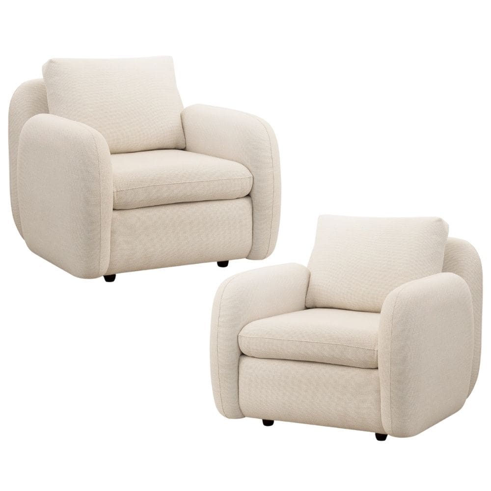 Kit 02 Poltronas Decorativa Orgânica Sala de Estar Living Eliot F04 Linho Tramado Creme - Lyam Decor