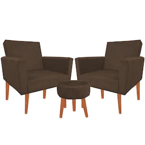 Kit 02 Poltronas Luxo Decorativas Nina E Puff Suede Marrom