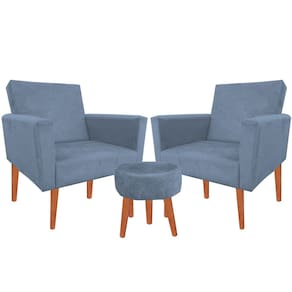 Kit 02 Poltronas Luxo Decorativas Nina E Puff Suede Grafitte