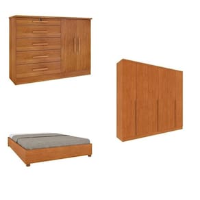 Quarto Casal Completo Guarda-Roupa Londres, Cama Monaco e Cômoda Istambul Espresso Móveis Cinamomo