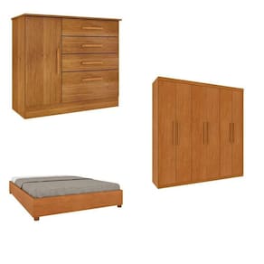 Quarto Casal Completo Guarda-Roupa Lima, Cama Mônaco e Cômoda Chicago Espresso Móveis Cinamomo