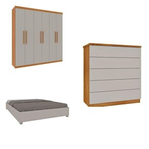 Quarto Casal Completo Guarda-Roupa Lima, Cama Mônaco e Cômoda Premium Espresso Móveis Cinamomo/Off White