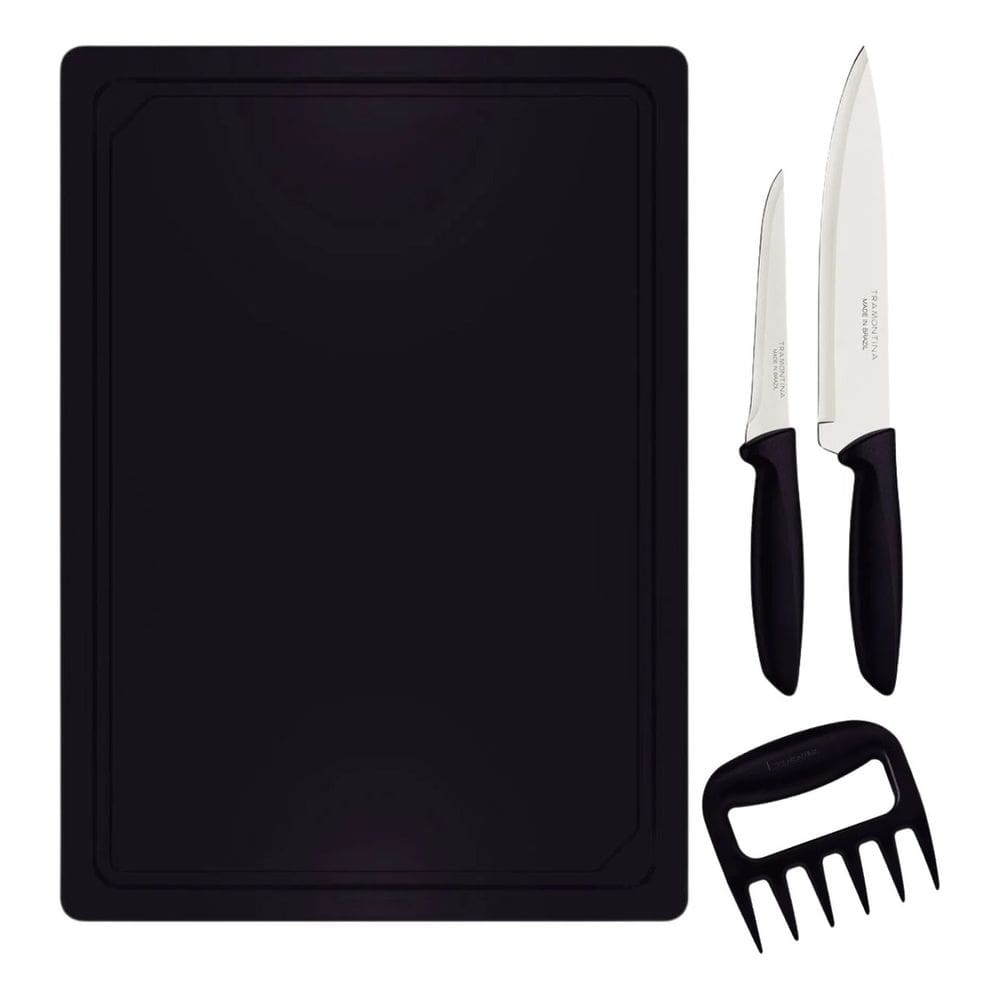 Kit Facas Churrasco Garra Multiuso Tabua Tramontina Preto 4 Peças