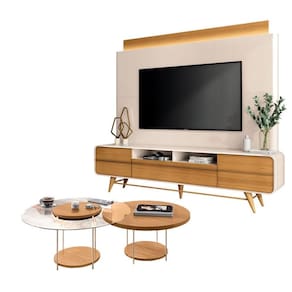 Estante Home Theater Nobre Off White Cinamomo e Kit Mesa de Centro Sky Cinamomo - HB Móveis