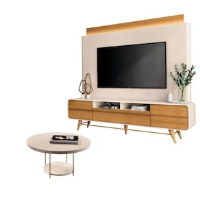 Estante Home Theater Nobre Off White Cinamomo e Mesa de Centro Sky Off White- HB Móveis