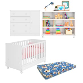 Cada Detalhe Pensado P Bebê Conjunto Berço Cômoda com Nicho Colchão Ortobom Branco - Qmovi