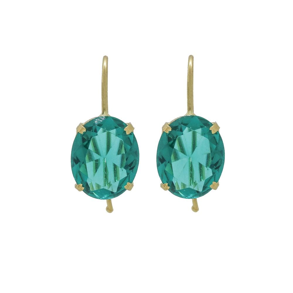 Brinco ouro 18k anzol com solitária pedra Verde j25804