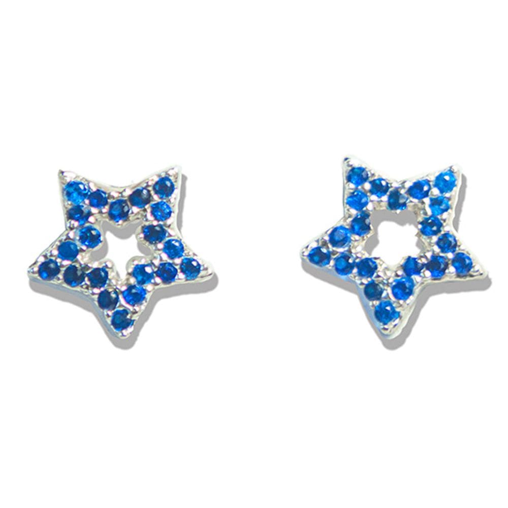 Brinco Estrela Zircônia Azul Prata 925 9mm