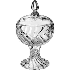 VASO POTICHE REDONDO HOME&CO COM TAMPA ECO CRYSTAL 27x15x15cm TRANSPARENTE BOMBONIERE
