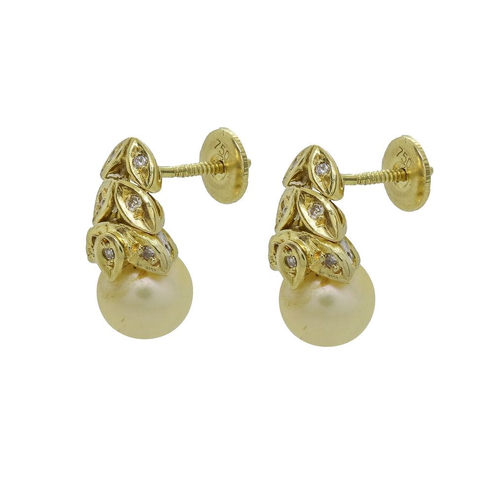 Brinco Ramos ouro 18k com Pérolas agua salgada e diamantes