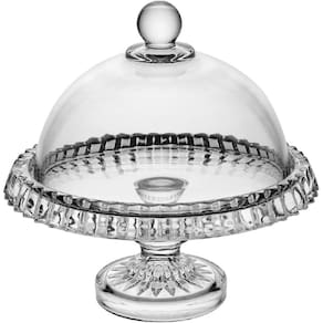 PRATO BOLO COM PÉ HOME&CO COM TAMPA ECO CRYSTAL 19x19x19cm TRANSPARENTE BOLEIRA